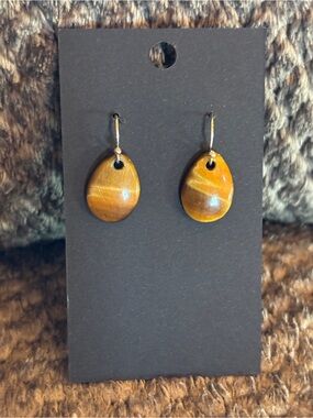 Gold-Brown Teardrop Stone Drop Earrings - Unbranded